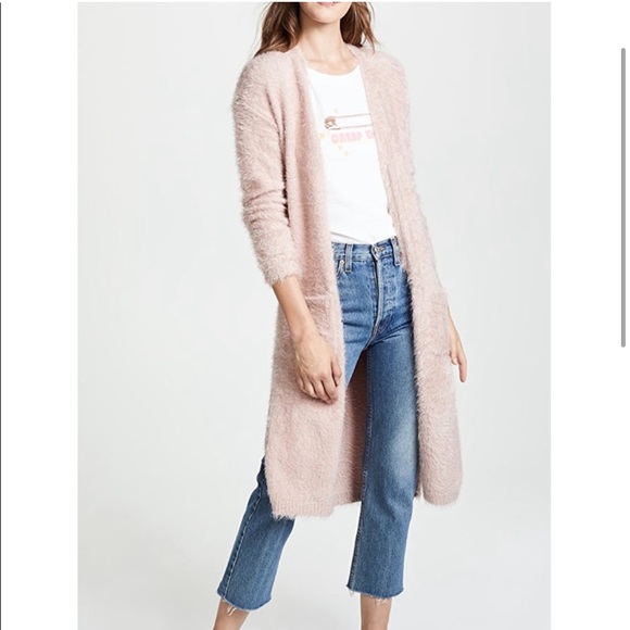 BB Dakota Love Pink Eyelash Long Duster Sweater Cardigan Womens Size XS Furry - Picture 3 of 10